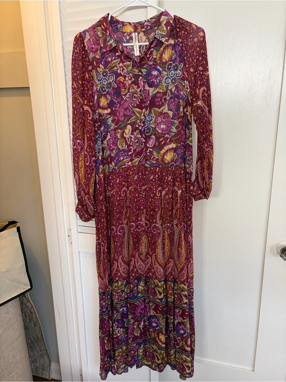 Anthropologie Long Sleeve Floral Paisley Button Down Maxi Dress